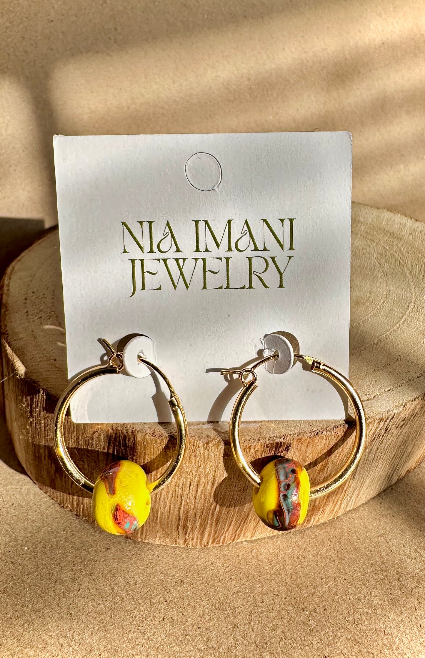 Yellow & Red Swirl Gold Hoops