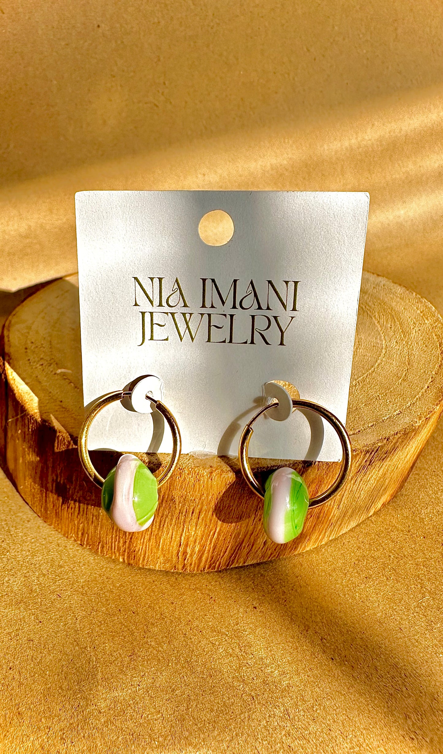 Pastel Pink & Green Beads on Gold-Filled Sleeper Hoops