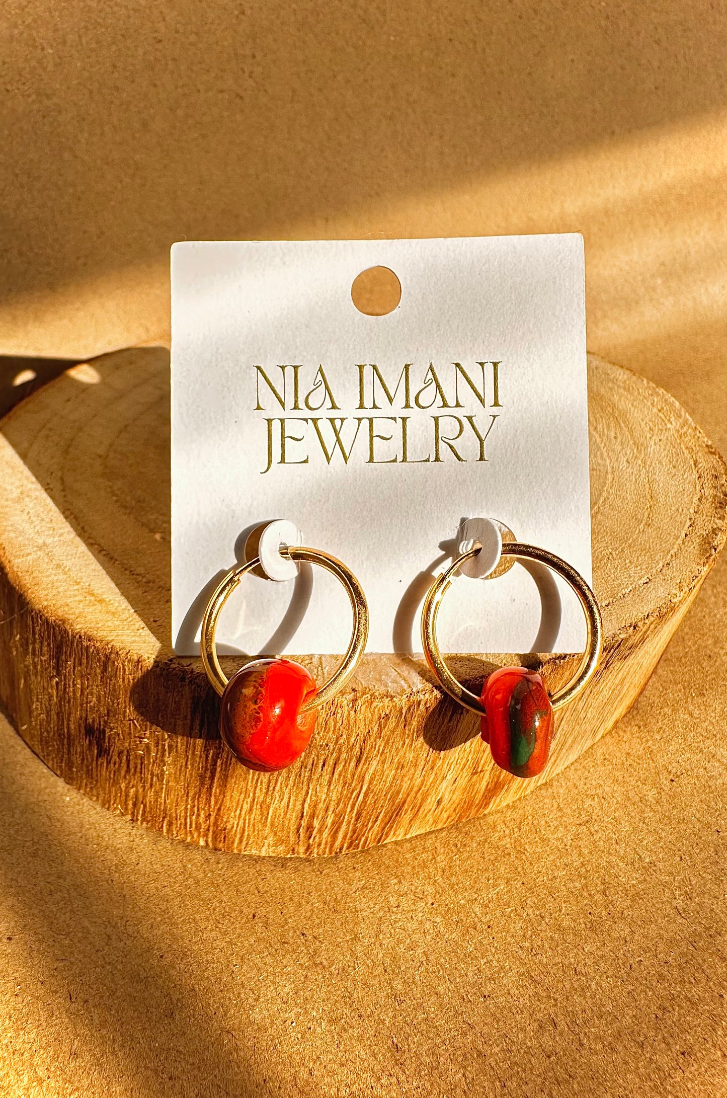 Orange and Teal Beads on Gold-Filled Sleeper Hoops