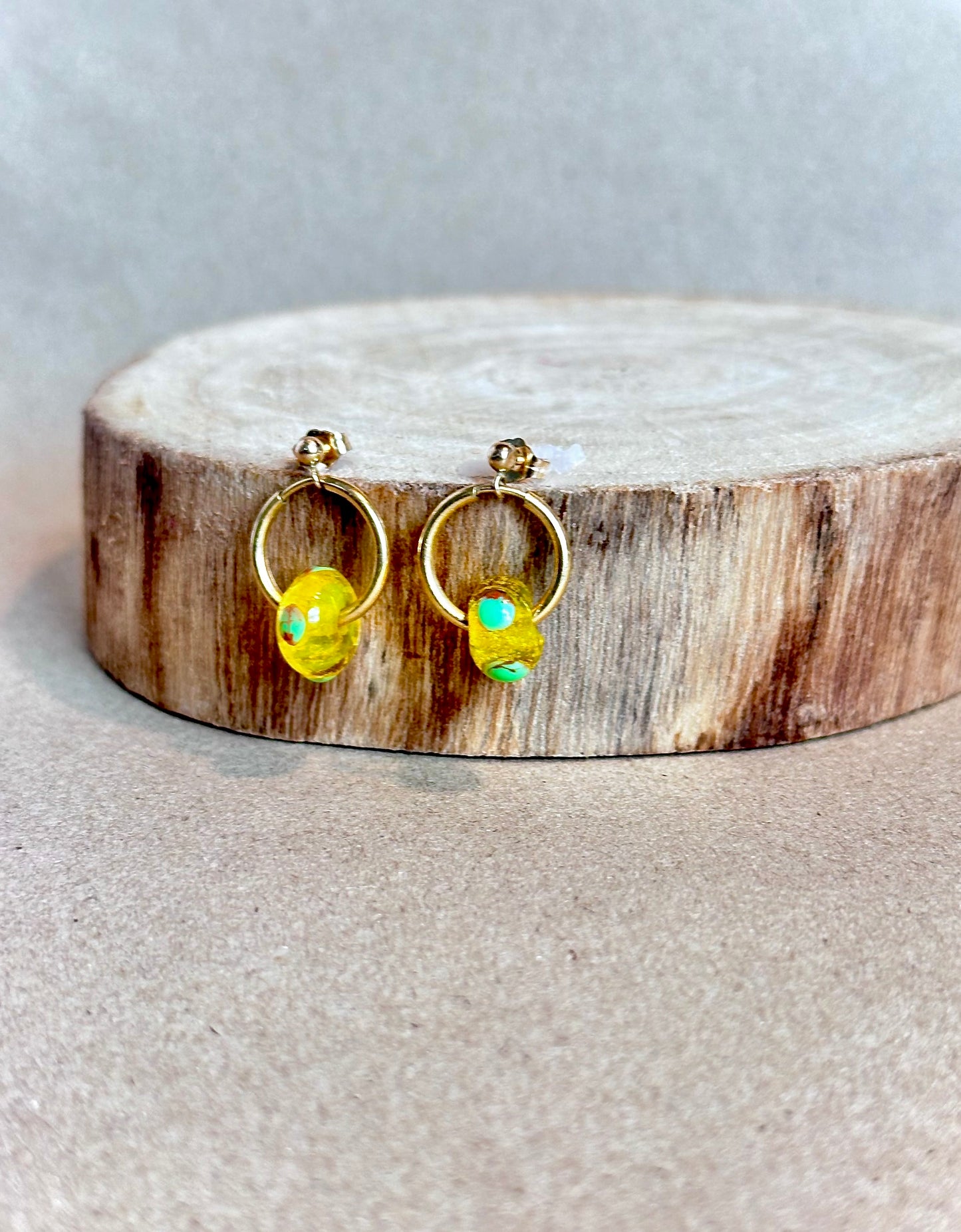 Yellow & Green Polka Push Earrings