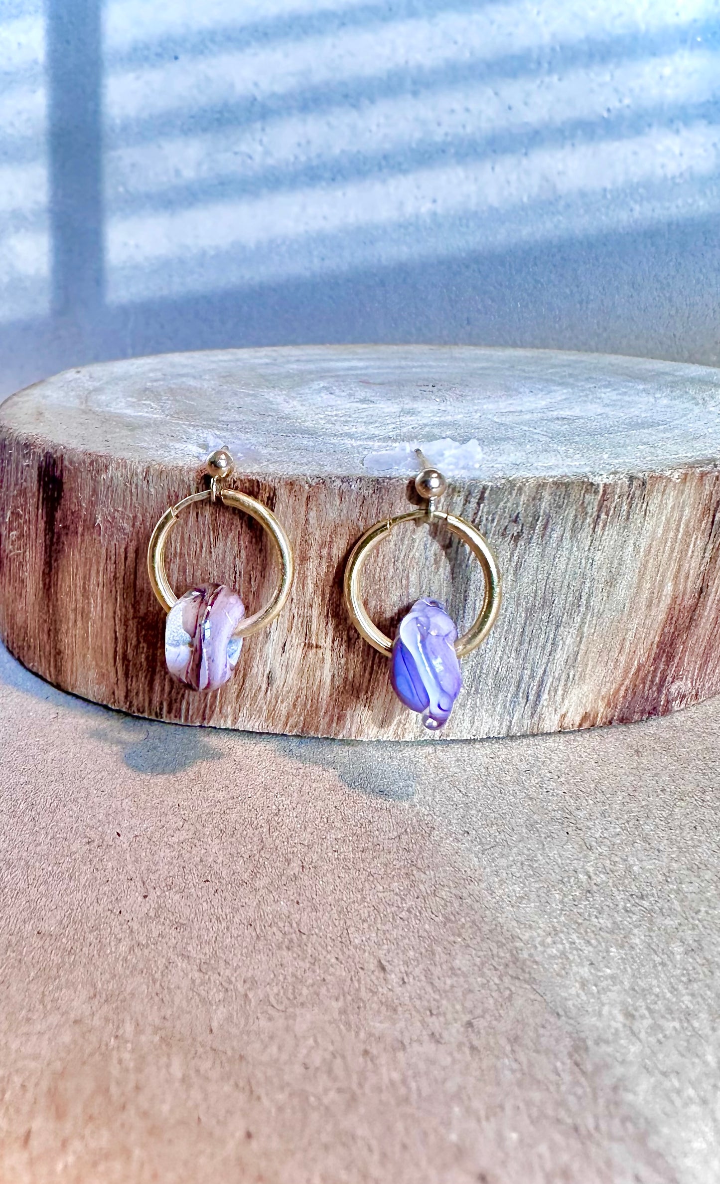 Lavender Marble Gold-filled Push Earrings