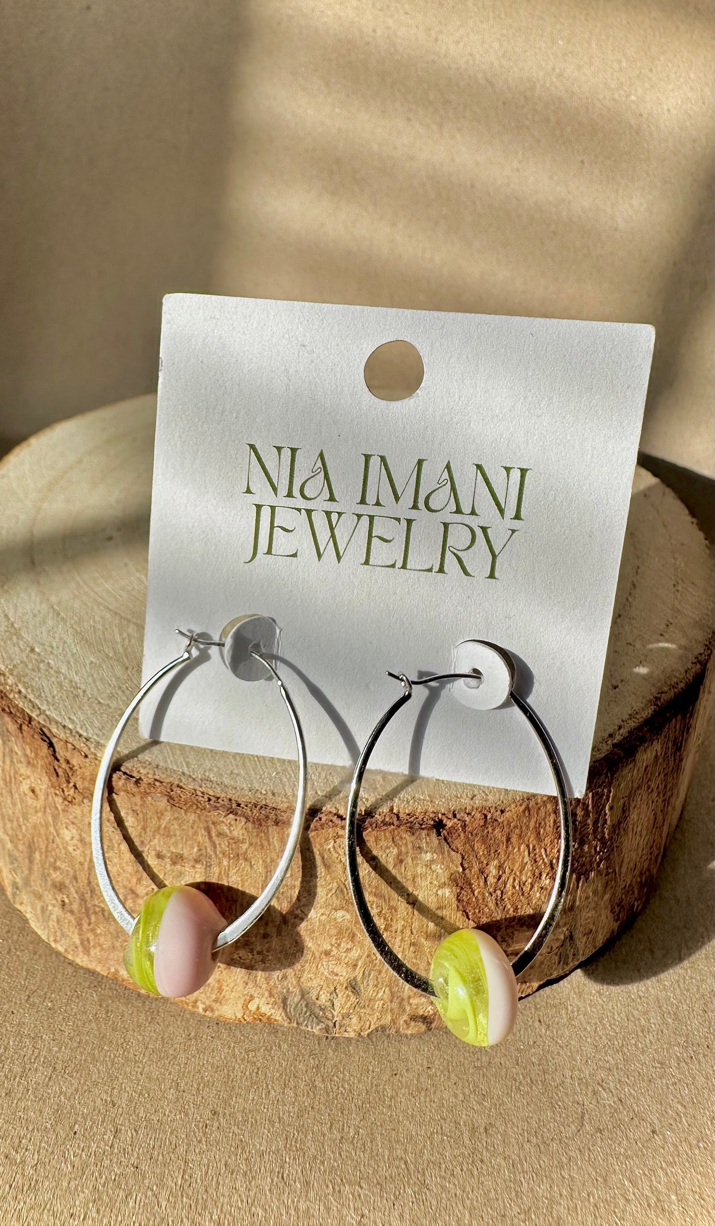 Pastel pink & Green Silver Oval Hoops