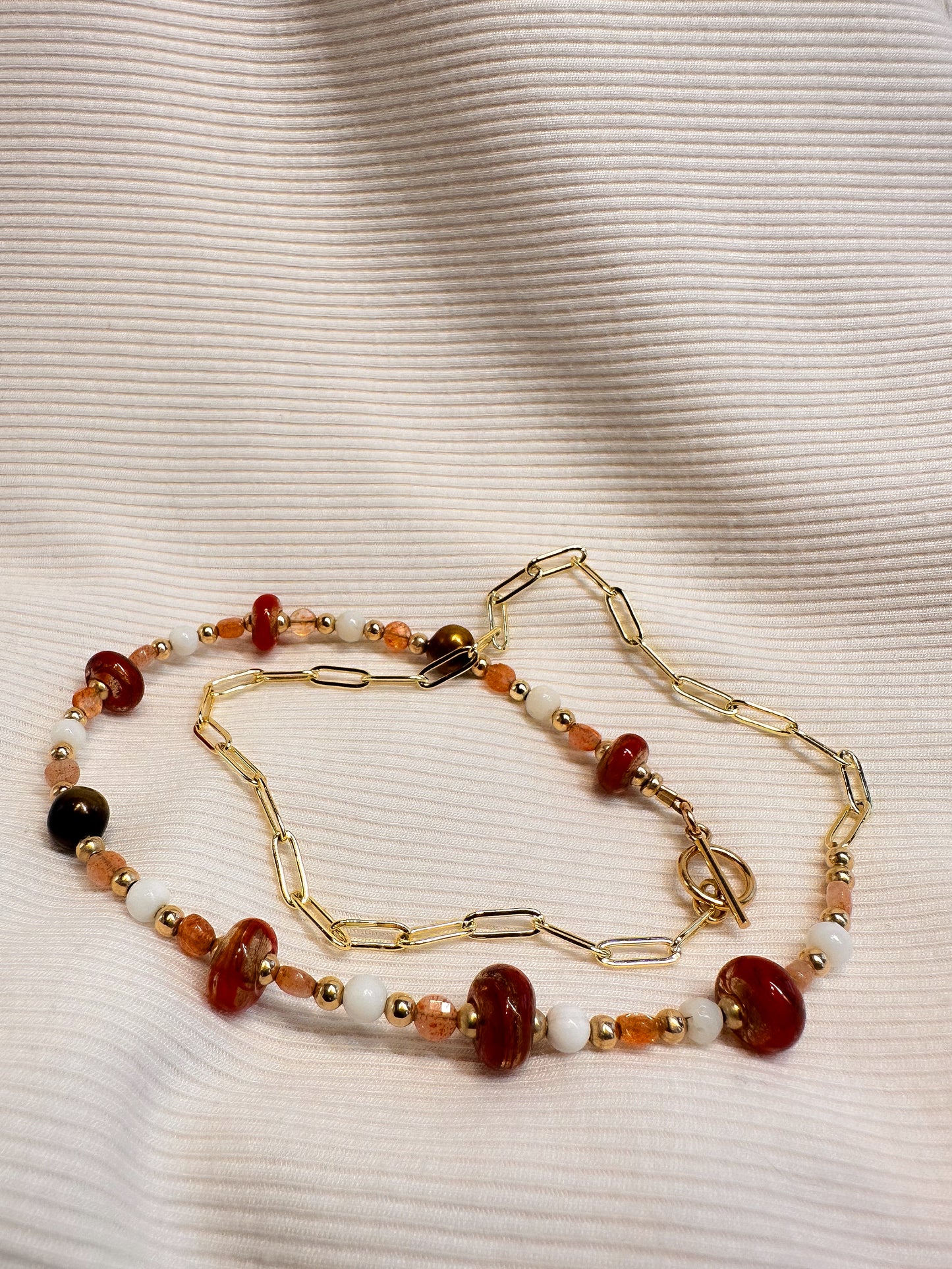 Scarlet Glass & Gold Chain