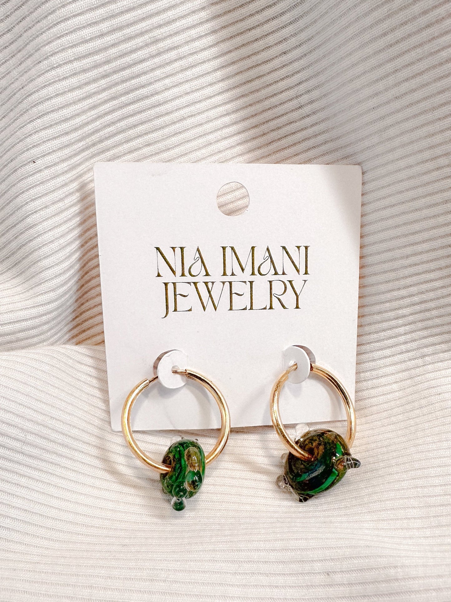 Green Spiral Gold-filled Sleeper Hoops